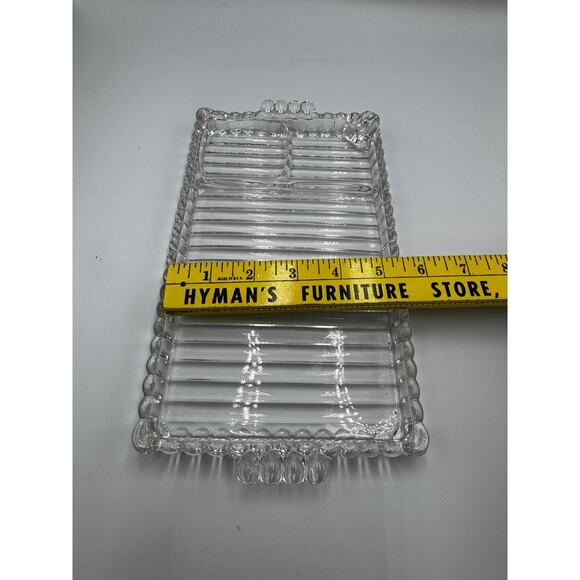 Hazel Atlas Ball & Rib Glass Sip N Smoke‎ Snack Luncheon Tray & Cup Set Of 4 - Picture 9 of 10